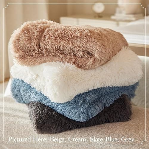 The Connecticut Home Co Bedding Blanket, King 108x90, Soft Fluffy Room Decor, Cozy Warm Throws for Bed, Gifts for Women, Bedroom Cute Aesthetic Blankets Shag and Sherpa Gray thumbnail 6