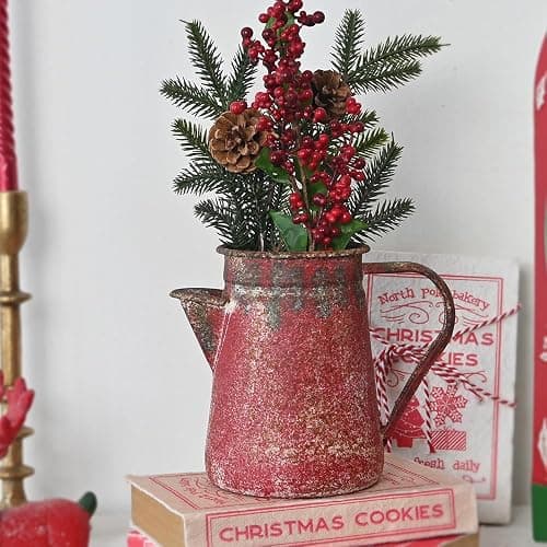 Z² BellaDecor Vintage Pitcher Vase Rustic Farmhouse Vase for Flowers Vintage Metal Milk Jug Small Decorative Pitcher Shabby Chic Decor for Home, Kitchen, Bathroom, Red thumbnail 6