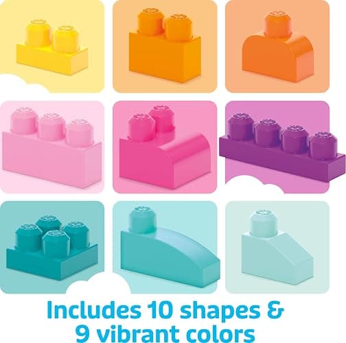 MEGA BLOKS First Builders Toddler Blocks Toys Set, Big Building Bag Collection with 80 Pieces and Storage, Pink, Ages 1+ Years thumbnail 6