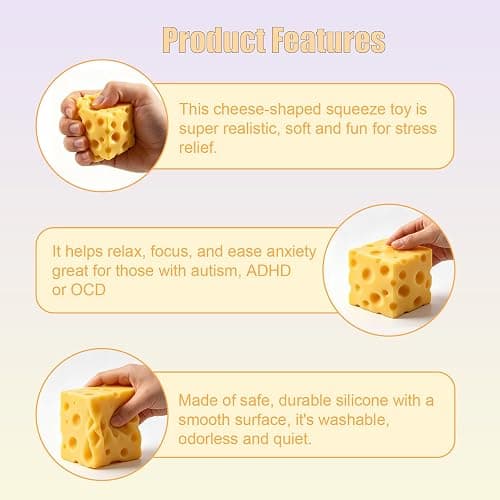 Cheese Squishy Stress Relief Toy,Soft Slow Rising Sensory Food Fidget Toy,Cute Squeeze Stress Balls for Adults,Anxiety Relief Calming Fidget for Office Home Travel (yellow1) thumbnail 4