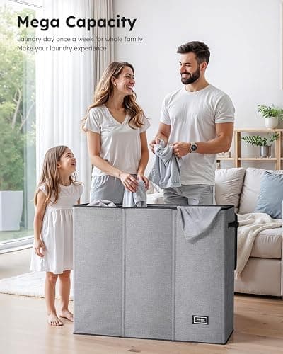 SOLEDI 180L Laundry Hamper 3 Section, Extra Large Laundry Hamper with Lid, Dirty Clothes Hamper with Sturdy Handle, Large Laundry Basket Organizer for Laundry Room, Bedroom, Hampers for Laundry thumbnail 2