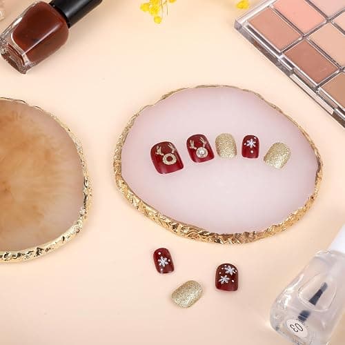 2 Pcs Resin Nail Art Palette, Nail Art Painting Mixed Color Palettes Gold Edge Nail Holder Nail Art Display Board (Coffee, White) thumbnail 4