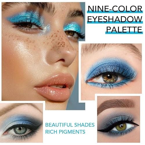 WanTuoluo Light Blue Eyeshadow Palette, Matte & Shimmer Glitter Blue Shadow for Eye Makeup, High Pigmented White Gray Black Green Powder Palet de sombras de ojos, Cruelty Free thumbnail 3