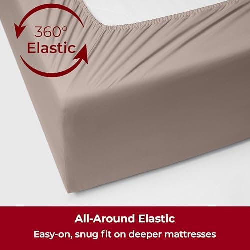 Mellanni Extra Deep King Sheets - 4 PC Iconic Collection Bedding - Hotel Luxury, Ultra Soft, Cooling Bed Sheets - Wrinkle, Fade, Stain Resistant (King, Tan) thumbnail 5
