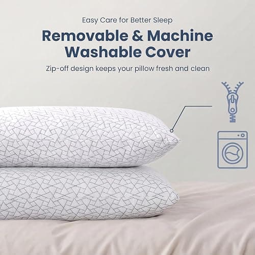 Meoflaw Adjustable Memory Foam Pillows: 2 Pack Queen Size Shredded Foam Bed Pillow for Sleeping with Removable & Washable Pillowcase for All Sleep Positions thumbnail 4