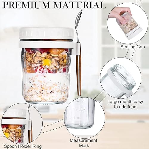 8 Pcs 10 oz Overnight Oats Containers with Lids and Spoons Large Capacity Airtight Oatmeal Overnight Oat Jars with Measurement Marks Oatmeal Container for Milk Cereal Fruit (White) thumbnail 4