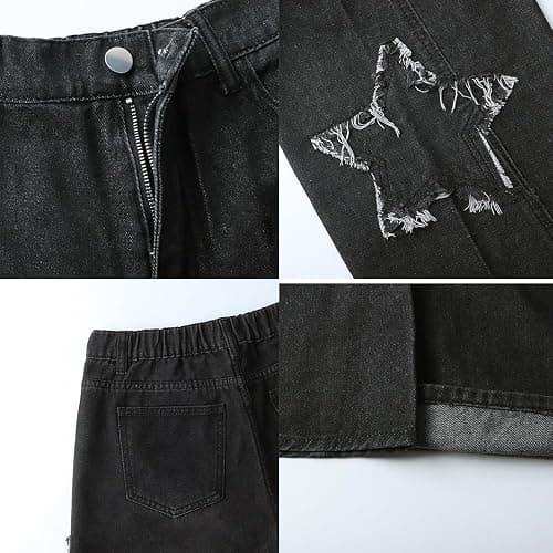 ZUNQKG Womens Baggy Jeans High Waisted Star Torn Patch Teen Girls Y2k Grunge Street Straight Leg Denim thumbnail 5