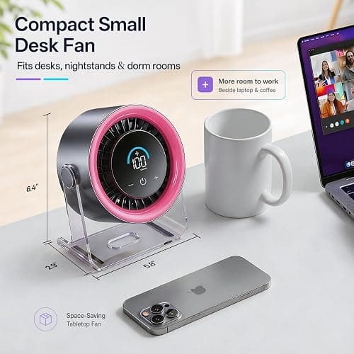 Coolhill USB Desk Fan for Bedroom: 100 Speeds Digital Display Quiet Portable Fan with Turbo Airflow, 120° Rotating Small Rechargeable Battery Desktop & Wall-Mounted Fans for Bedroom Home Office thumbnail 2