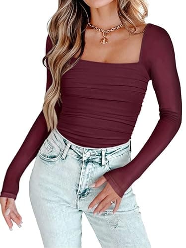 PINKMSTYLE Womens Square Neck Mesh Long Sleeve Bodysuit Shapewear Corset Tops Sexy Concert Outfits Party Shirts thumbnail 2