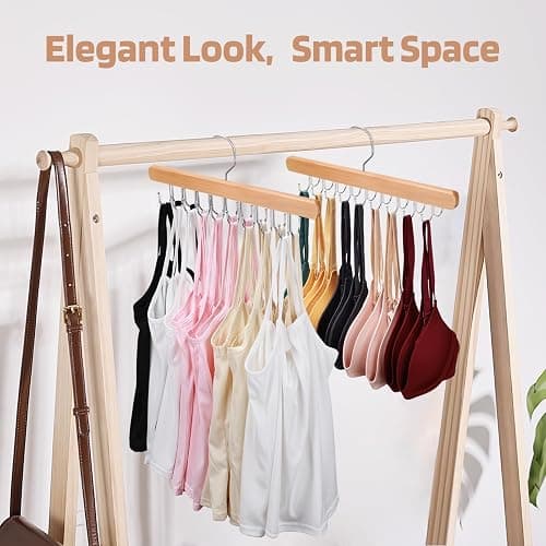 NECAMOCU 2 Pack Bra Hanger for Closet Organizer, Premium Wooden Tank Top Hangers with 36 Foldable Hooks, 360° Rotating Design, Space Saving Storage for Tank Tops, Bras, Scarves and More thumbnail 3