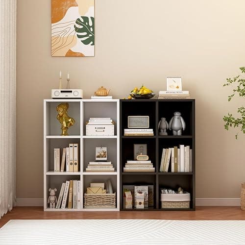 OSCHF 6-Cube Storage Shelf Bookcase - Wooden 3-Tier Floor Standing Open Bookshelf for Home and Office, Display Cabinet, Warm White thumbnail 8