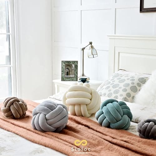 Sioloc Soft Knot Ball Pillow - Round Throw Cushion for Home Decoration, Handmade Plush Knotted Pillow (10.6 Inches, Brown) thumbnail 3