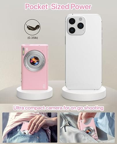 Digital Camera, 4K Vlogging Camera for YouTube Autofocus Cameras for Photography with 16X Digital Zoom, 48MP Compact Point and Shoot Digital Camera for Teens Adult with 32GB SD Card, 2 Batteries-Pink thumbnail 7