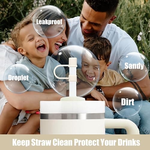 GGDECA 7Pcs Straw Cover Cap for Stanley Cup,Simple 10mm(0.4inch) Silicone Straw Toppers for Stanley 40&30oz Tumbler Accessories-White Grey thumbnail 7