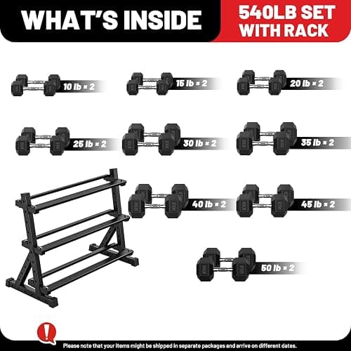 PAPABABE Hex Dumbbell Set with Rack, Rubber Encased Free Weight with Weight Storage Racks, Multiple Weight Options for Home Gym and Fitness thumbnail 2