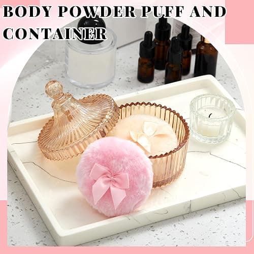Tioncy 3 Pcs Large Body Powder Puff and Container Valentine's Day gift Powder Container with Puff Crystal Case Soft Washable Reusable Velour Face Body Glitter Wet Dry Makeup(Classic,Amber) thumbnail 4