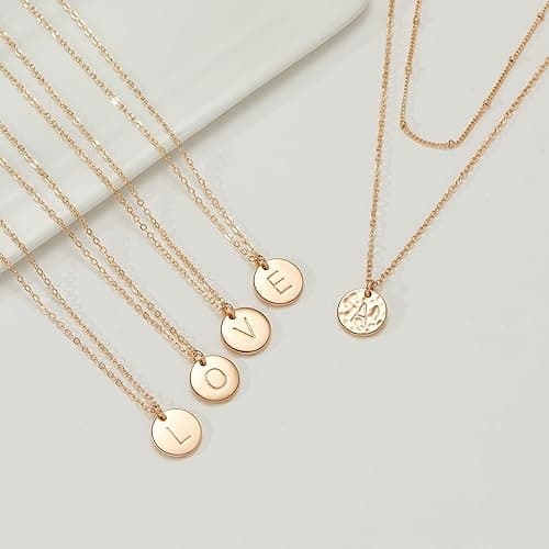Vjoypro Initial Layered Necklaces for Women, 14K-Gold-Plated Coin Letter Necklace Bar Stacking Layer Necklace Multi Bar Layering Y-Necklaces Jewelry for Women thumbnail 8
