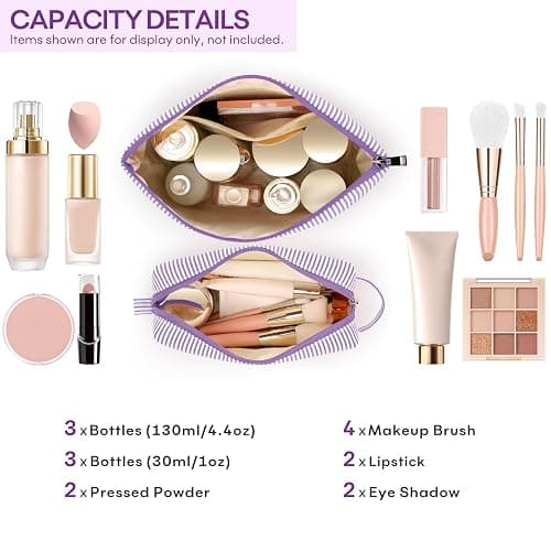 2 PCS Initial Makeup Bags for Women: Cosmetic Bag for Travel Toiletry - Birthday Gifts for 11 12 13 14 15 16 17 18 Years Old Girl Graduation Teacher Gift- Teen Girl Gifts Trendy Stuff - Purple T thumbnail 3