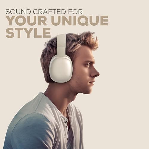 Gabba Goods Wireless Over Ear Bluetooth Headphones with Microphone - Wireless Headset -Noise Reduction - Bluetooth, Wired,Built in Micro SD for Travel, Home, Work TV,PC,Gaming,Cellphone (Beige) thumbnail 4