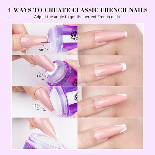 Saviland French Tip Nail Stamp: 5PCS Purple Radium Jelly Stamper Nail Art Stamper Kit, Long & Short Clear Silicone Nail Stamping with Scrapers Nail Stamp for French Manicure thumbnail 4