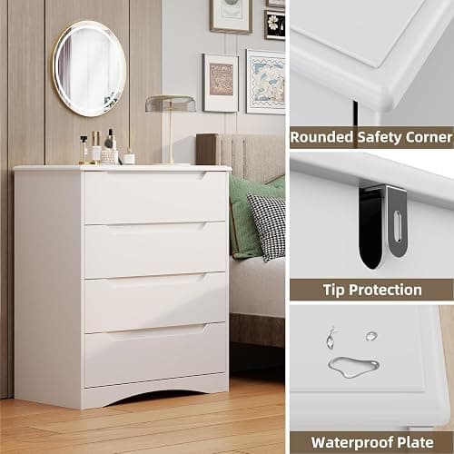 Bealife Dresser for Bedroom, 4 Drawer Dressers Chest of Drawers with Anti-Tripping Device, White Dresser for Closet with Embedded Handles, Closet Chests Organizer for Hallway, Living Room (White) thumbnail 6