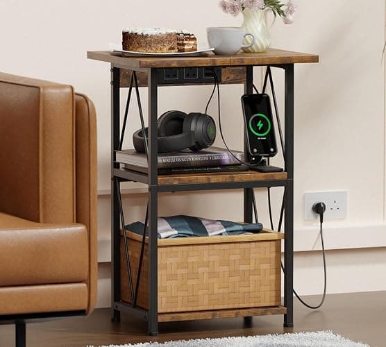 HFHOME 2025 Upgraded Extended Tabletop Record Player Stand with Charging Station, 3 Tier End Table with Vinyl Record Storage, Turntable Stand for Vinyl Player in Living Room Bedroom thumbnail 6