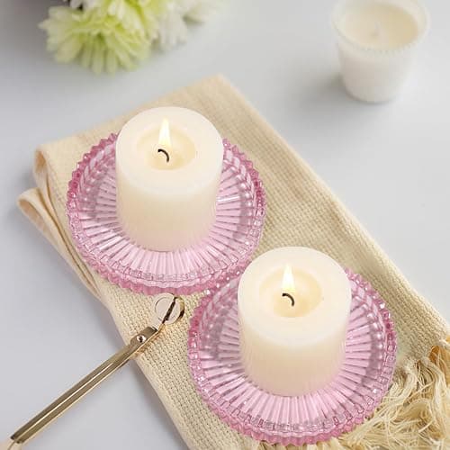 Vixdonos 3.8 Inch Glass Pillar Candle Holder Set Pack 2 Gear Round Plate Serrated Candle Stand for Table Centerpieces,Party, Wedding and Home Decor thumbnail 2