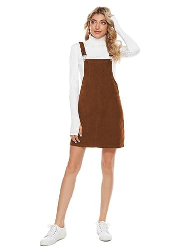 Tanming Women's Corduroy A Line Cute Jumper Pinafore Bib Overall Mini Dress Skirt thumbnail 4