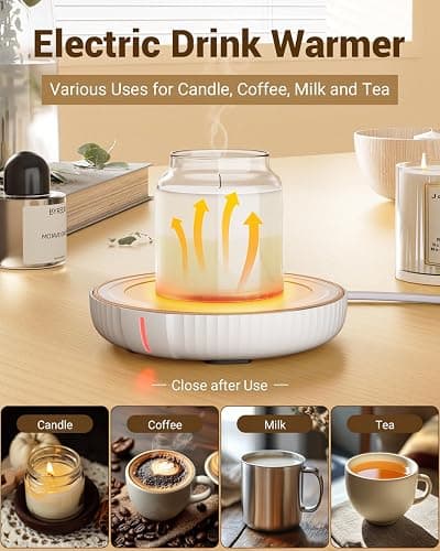 HouseGem Large Candle Warmer Plate - Coffee Cup Mug Warmer for Desk, Candle Melter, Electric Mug Heater for Beverages, Milk & Tea, Coffee Accessories Ideal Gifts Keep Cup Warm (White) thumbnail 2