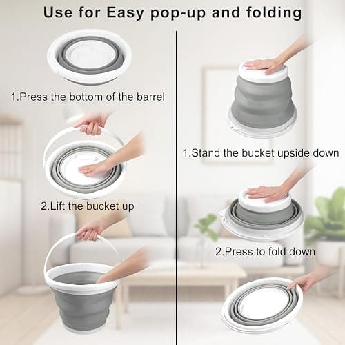 10L Collapsible Bucket and Mop Bucket, Folding Ice Buckets for Outdoor Camping Car Washing Beach Party Fishing, Silicone-Plastic Wash Basin Tub House Cleaning Supplies Portable Sink RV Kitchen Gadgets thumbnail 4