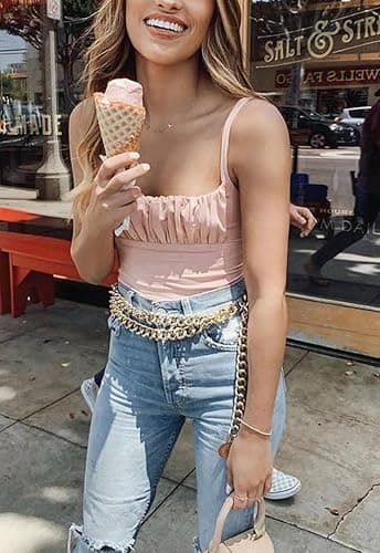 Women Crop Tank Top Sexy Square V Neck Double Lined Ruched Corset Cute Cropped Sleeveless Cami Summer Outfit Going Out Top thumbnail 6