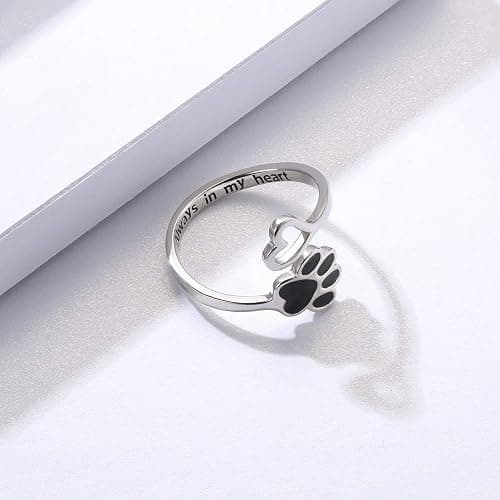 Puppy Lovers Paw Print Heart 925 Sterling Silver Adjustable Ring - Pet Animal Jewelry Creative Pierced Love Dog Cat Claw Ring - Gift for Pet Loving Friends and Families thumbnail 2