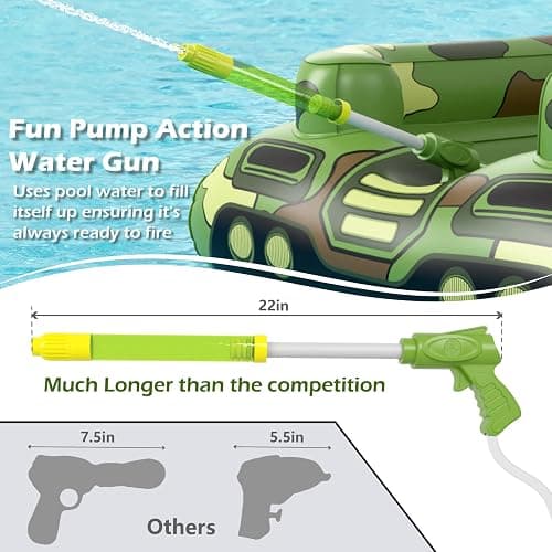 Inflatable Tank Pool Floats Adults - Jasonwell Kids Pool Floaties Swimming Pool Tank with Water Cannon Gun Swim Floaty Rafts Lake Beach Party Pool Toys for Boys Girls Kids Adults Green thumbnail 4