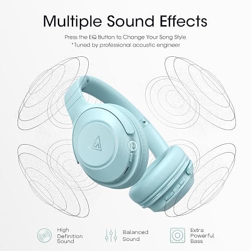 DOQAUS Bluetooth Headphones Over Ear, 70H Playtime,3 EQ Modes, with ENC Mic | HiFi Stereo Sound, Deep Bass, Soft Memory Foam Earpads, Headphone Wireless for Phone PC Travel Home Office, Blue thumbnail 3