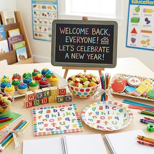 75PCS ABC 123 Party Supplies for 25 Guests – 25 7 Inch Alphabet Paper Plates, 25 Napkins, 25 Colorful Plastic Forks, Back to School Classroom Welcome Decorations, First Day of School Celebration thumbnail 4