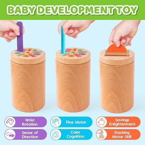 Montessori Wooden Toddler Toys， 3-in-1 Fine Motor Skills Learning Set ，Educational Color Sorting Sensory Toys for 3+ Year ， Teaches Object Permanence & Cause-Effect ，Gifts for Boys & Girls thumbnail 4
