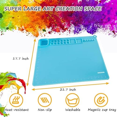 SHNOKER Silicone Craft Mat 21.7"x17.7" Super Large Silicone Painting Mat with 1 Magnetic Cup and Color Palette for Kids and Artist (Blue) thumbnail 3