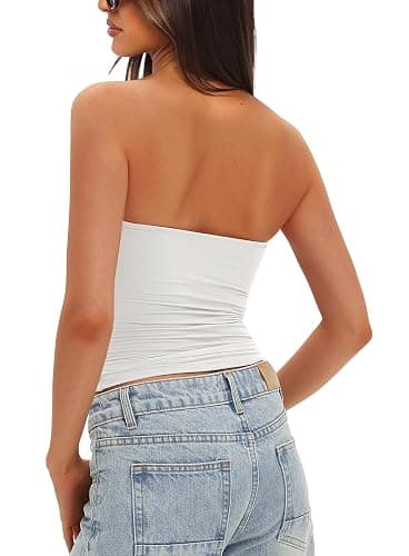 Darong Womens Padded Tube Tops Bulit in Bra Strapless Crop Tops Bandeau Double Lined Basic Going Out Tank Top thumbnail 2