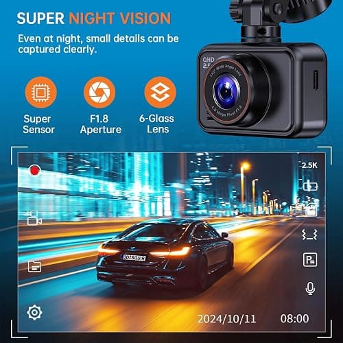 E-YEEGER Dash Cam Front and Rear, 2.5K Dual Dash Camera for Cars, 2560P Mini Car Camera, 2 inch IPS Screen, 32GB Card Included, WDR Night Vision, 24 Hours Parking Monitor, G-Sensor, Support 256 GB Max thumbnail 4