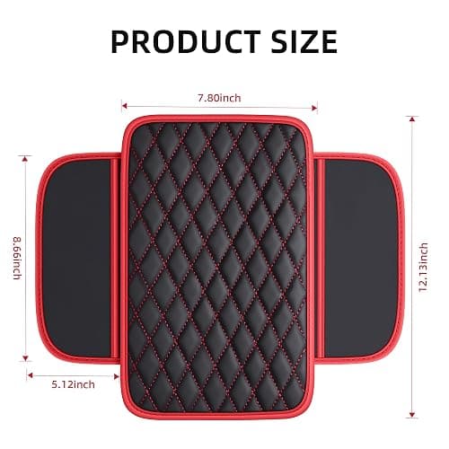 AuraSettle Waterproof Leather Car Center Console Pad with 2 Storage Bags, Auto Armrest Box Cover Protector, Comfortable Interior Accessories for Most Household Cars, Sedans & SUV (Black Red Stitch) thumbnail 5