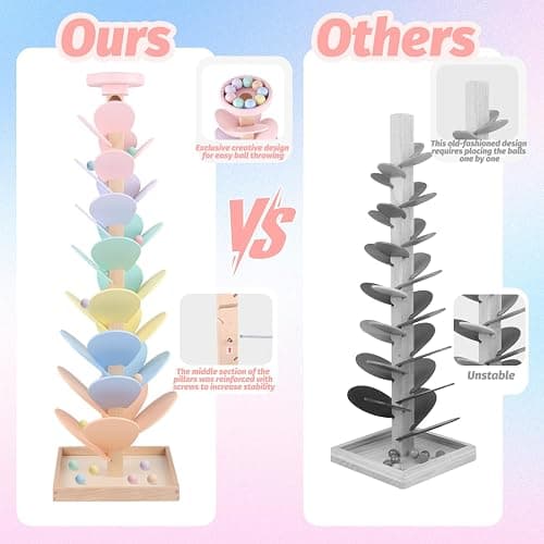 Wooden Marble Run Ball Drop Montessori Toy for 4-8 Boys Girls (Height: 28") | Wood Music Tree Marble Ball Run Game 3-5 8-12 Years Old Learning Color Sorting Sensory Toys Birthday Gift thumbnail 6