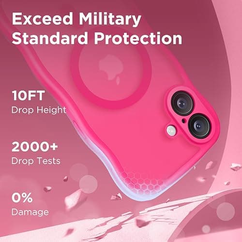 CAPRARO for iPhone 16 Case for Women Girls, Upgraded [Full Camera Protection] [Compatible with MagSafe] Cute Wave Translucent Matte Phone Case for iPhone 16, Hot Pink - A2-Hot Pink - For iPhone 16 6.1 inch thumbnail 6
