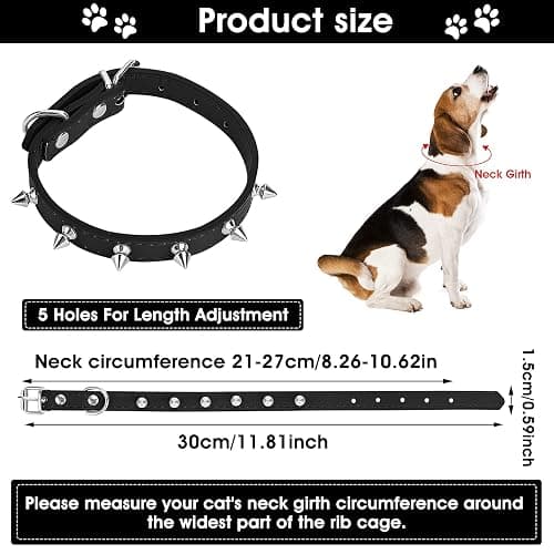 Cobee Spiked Cat Dog Collar, 2 Pieces PU Leather Soft Dog Collar Adjustable Rivet Puppy Collar Studded Cat Collar with Spikes for Boy Girl Cats Puppy S Size thumbnail 3