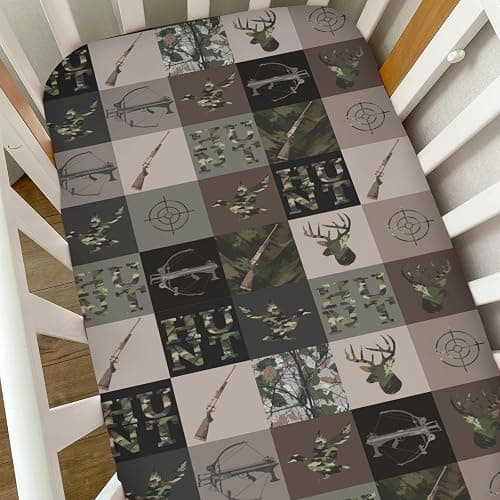 Hunting Patchwork Baby Crib Sheets for Boys Camouflage Deer Duck Hunt Soft Snug Fitted Crib Mattress Covers for 52''x28'' Standard Crib & Toddler Mattress Boy Men Hunting Lovers Gift Bed Sheets thumbnail 6