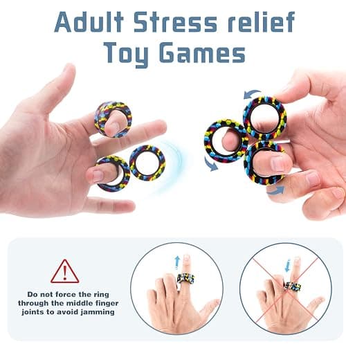 Magnetic Rings Fidget Toy Set, Idea ADHD Fidget Toys, Adult Fidget Magnets Spinner Rings for Anxiety Relief Therapy, Fidget Pack Great Gift for Adults Teens Kids Easter Basket Stuffers (3PCS) thumbnail 4