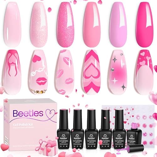 Beetles Pink Gel Nail Polish, 6 Colors Hot Pink Glitter Bright Jelly Gel Polish Soak off Uv LED Cured Nail Art Design Salon Home DIY Manicure Gifts for Women thumbnail 8