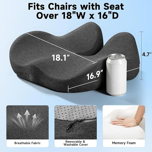 Tuozaiira Seat Cushion for Office Chairs – Large U-Shaped Memory Foam Desk Chair Cushions for Long Sitting Comfort, Ergonomic Thick Support Pad for Work from Home & Daily Office Use thumbnail 2