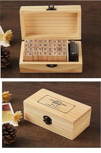 Pack of 36 Pcs Small Wooden Rubber Stamps 0.2 Inch of Letter and Number for DIY Craft Card and Photo Album (B) thumbnail 2
