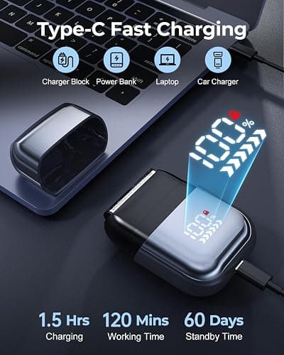 Foil Shavers for Men, Mini Electric Razors for Close Shaving Face with High Speed 3 Floating Blade Heads, USB C Fast Rechargeable Foil Shaver IPX7 Waterproof Wet Dry Travel Locked/Led Display thumbnail 2