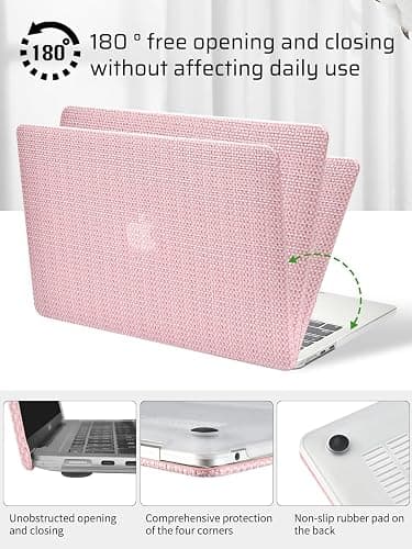 Seorsok Compatible with MacBook Air 13.6 inch Case 2022-2024 2025 A3240 M4 A2681 M2 A3113 M3 Touch ID,Elegant Leather Plastic Hard Case with Transparent Keyboard Cover,Pink Woven - Air 13.6(A3240 A2681 A3113) - Pink thumbnail 6